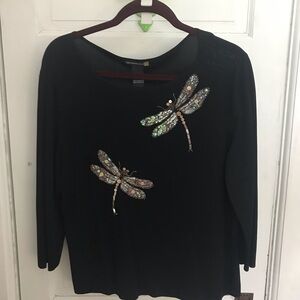 Sweaterworks Black Embellished 3/4 Sleeve Blouse